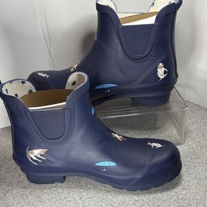 Galleria 8 Navy Blue‎ Ankle Rain cats and dogs Boots with Dog Print NWT